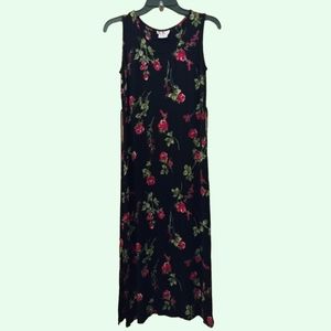 R&K Dress, floral rose, pullover maxi / tea-length. Size 8 Petite.